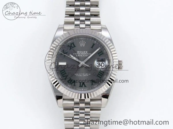 Datejust 41mm 126234 904L Steel HGF 1:1 Best Edition Gray Dial Green Roman on SS Bracelet VR3235