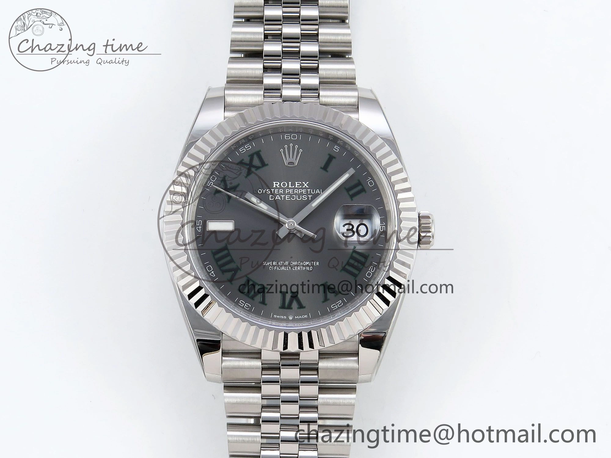 Datejust 41mm 126234 904L Steel HGF 1:1 Best Edition Gray Dial Green Roman on SS Bracelet VR3235