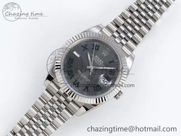 Datejust 41mm 126234 904L Steel HGF 1:1 Best Edition Gray Dial Green Roman on SS Bracelet VR3235