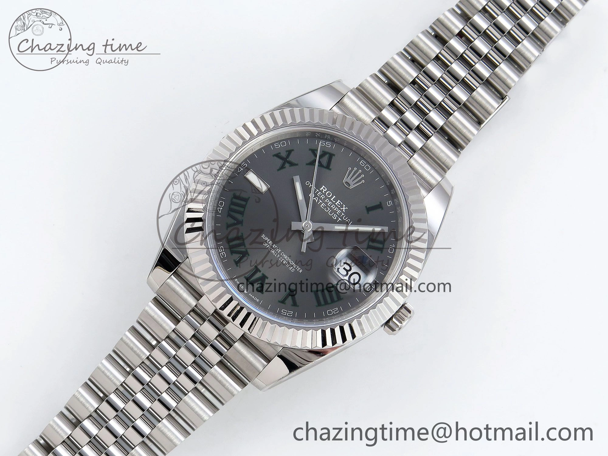 Datejust 41mm 126234 904L Steel HGF 1:1 Best Edition Gray Dial Green Roman on SS Bracelet VR3235