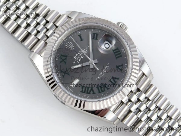 Datejust 41mm 126234 904L Steel HGF 1:1 Best Edition Gray Dial Green Roman on SS Bracelet VR3235