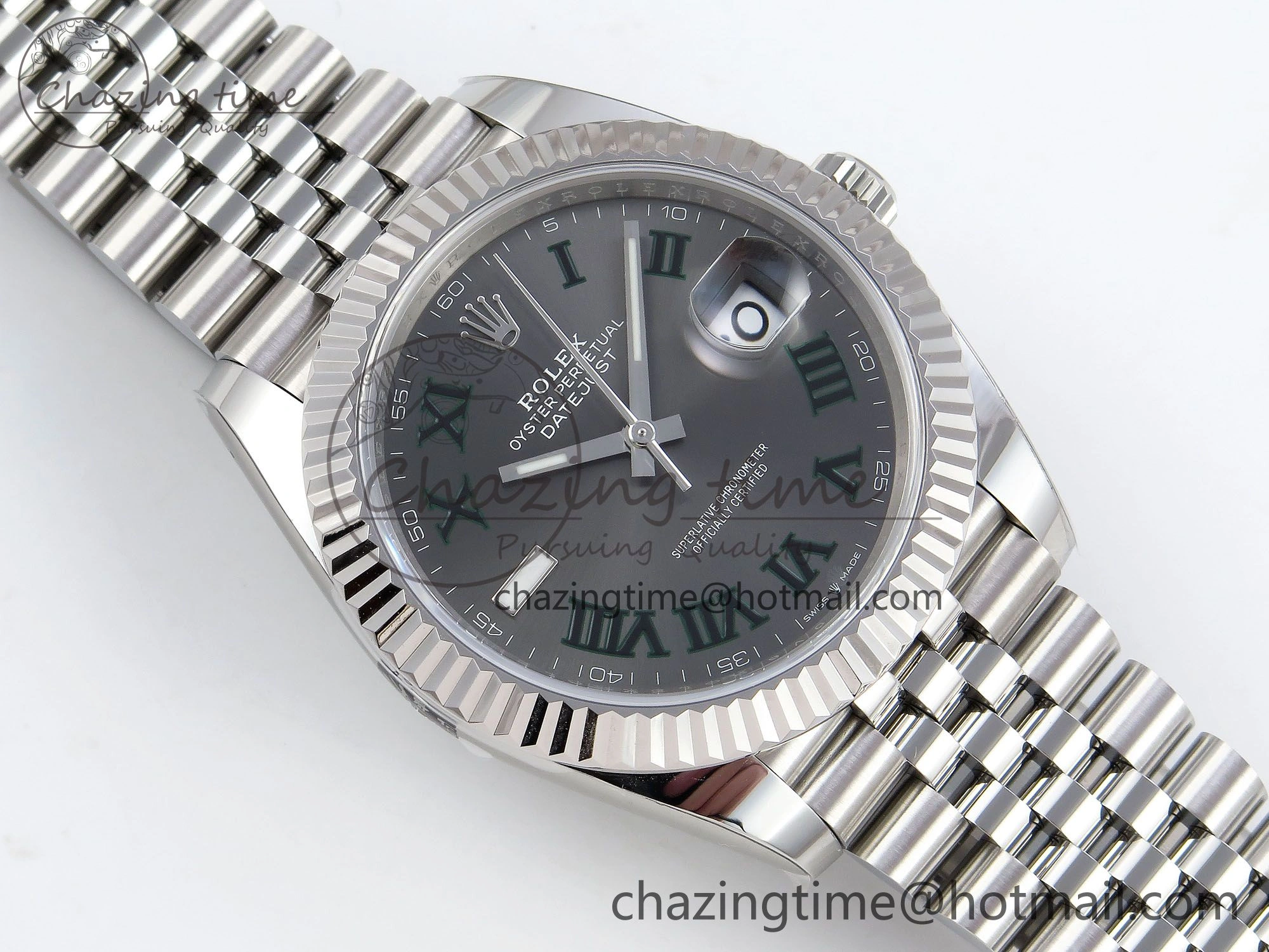 Datejust 41mm 126234 904L Steel HGF 1:1 Best Edition Gray Dial Green Roman on SS Bracelet VR3235
