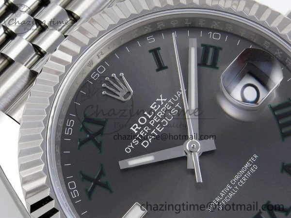 Datejust 41mm 126234 904L Steel HGF 1:1 Best Edition Gray Dial Green Roman on SS Bracelet VR3235