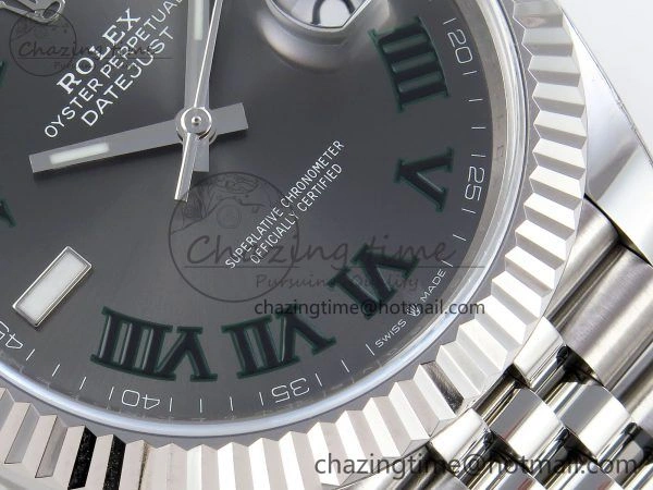 Datejust 41mm 126234 904L Steel HGF 1:1 Best Edition Gray Dial Green Roman on SS Bracelet VR3235