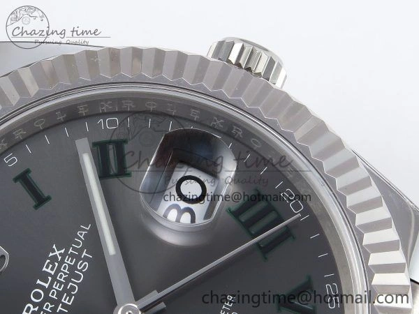 Datejust 41mm 126234 904L Steel HGF 1:1 Best Edition Gray Dial Green Roman on SS Bracelet VR3235