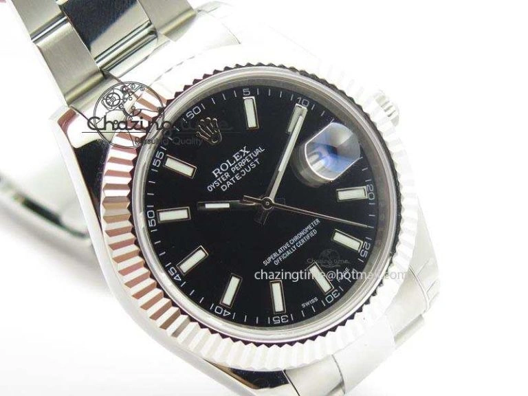Datejust II 116334 SS 41mm Black Dial Sticks Markers On SS Bracelet A3136
