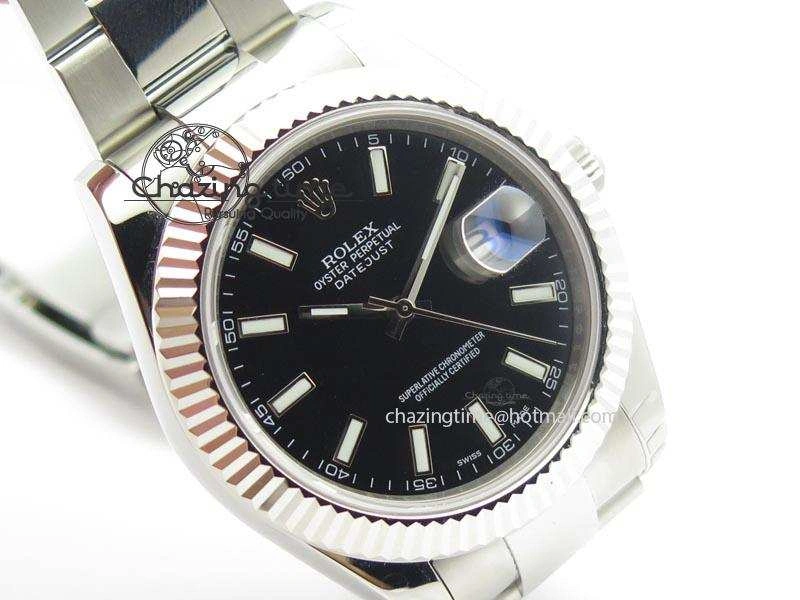 Datejust II 116334 SS 41mm Black Dial Sticks Markers On SS Bracelet A3136