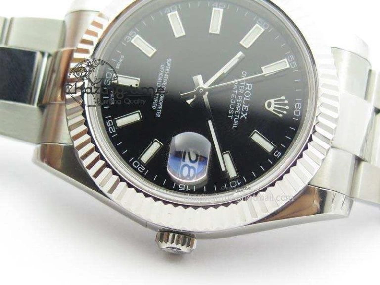 Datejust II 116334 SS 41mm Black Dial Sticks Markers On SS Bracelet A3136