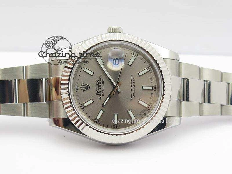 Datejust II 116334 SS 41mm Sliver Gray Dial Sticks Markers On SS Bracelet A3136