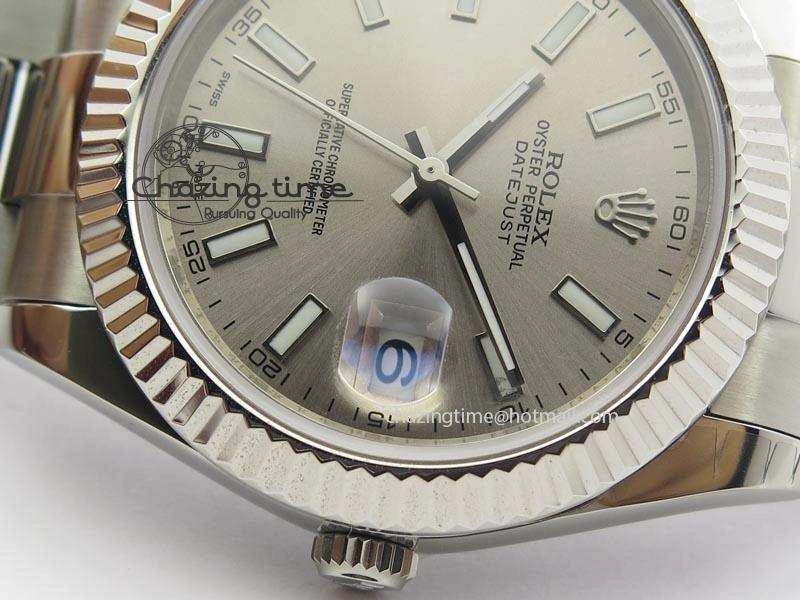 Datejust II 116334 SS 41mm Sliver Gray Dial Sticks Markers On SS Bracelet A3136
