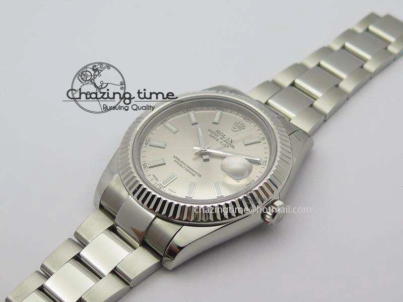 Datejust II 116334 SS 41mm Sliver Gray Dial Sticks Markers On SS Bracelet A3136