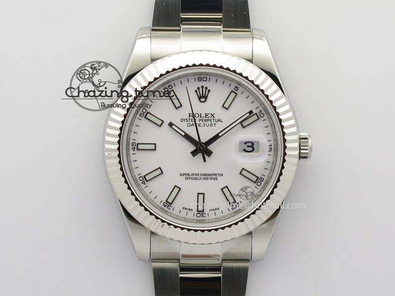Datejust II 116334 SS 41mm White Dial Sticks Markers On SS Bracelet A3136