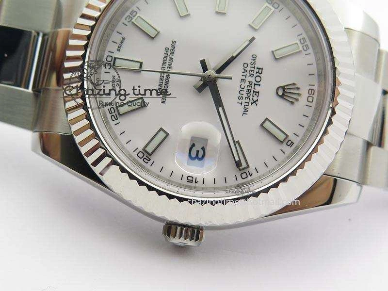 Datejust II 116334 SS 41mm White Dial Sticks Markers On SS Bracelet A3136