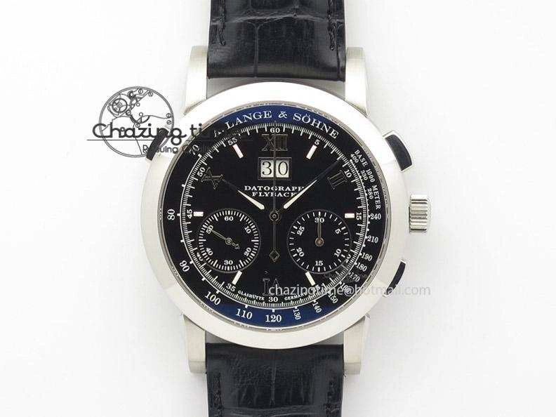 Datograph Flyback SS Black Dial On Black Leather Strap