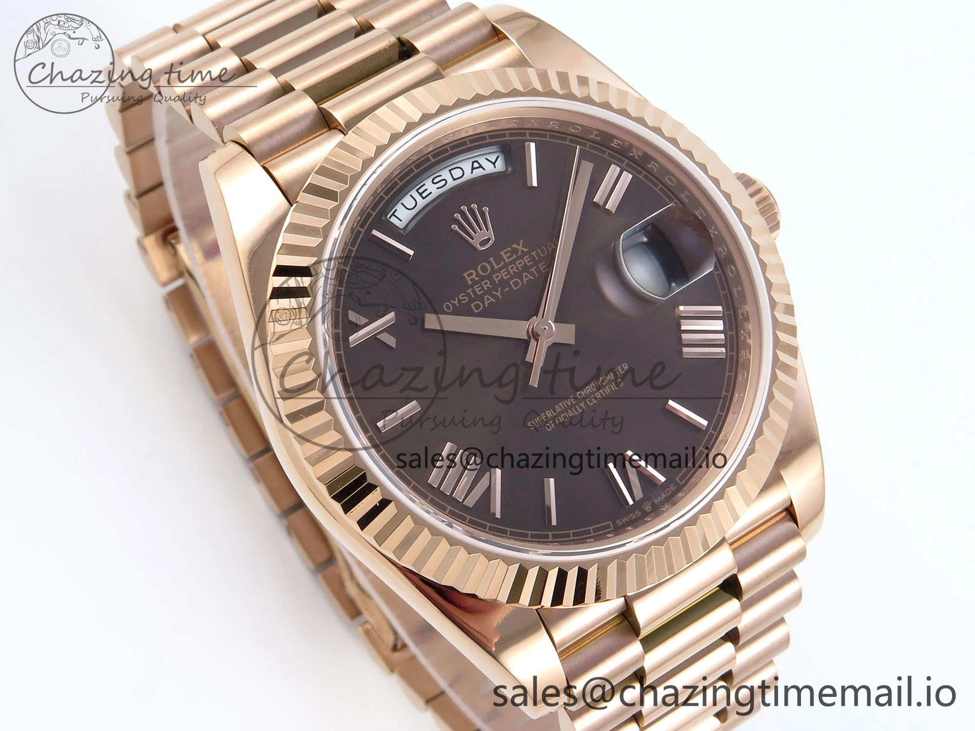 Day Date 128235 36mm RG KF 1:1 Best Edition Brown Roman Dial On President Bracelet A2836 (Gain Weight)