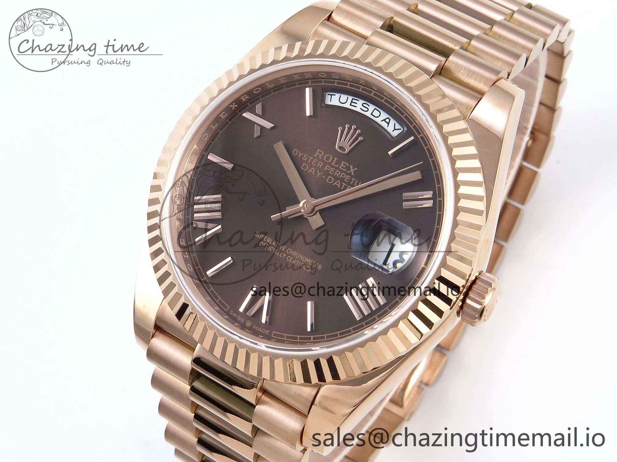 Day Date 128235 36mm RG KF 1:1 Best Edition Brown Roman Dial On President Bracelet A2836 (Gain Weight)
