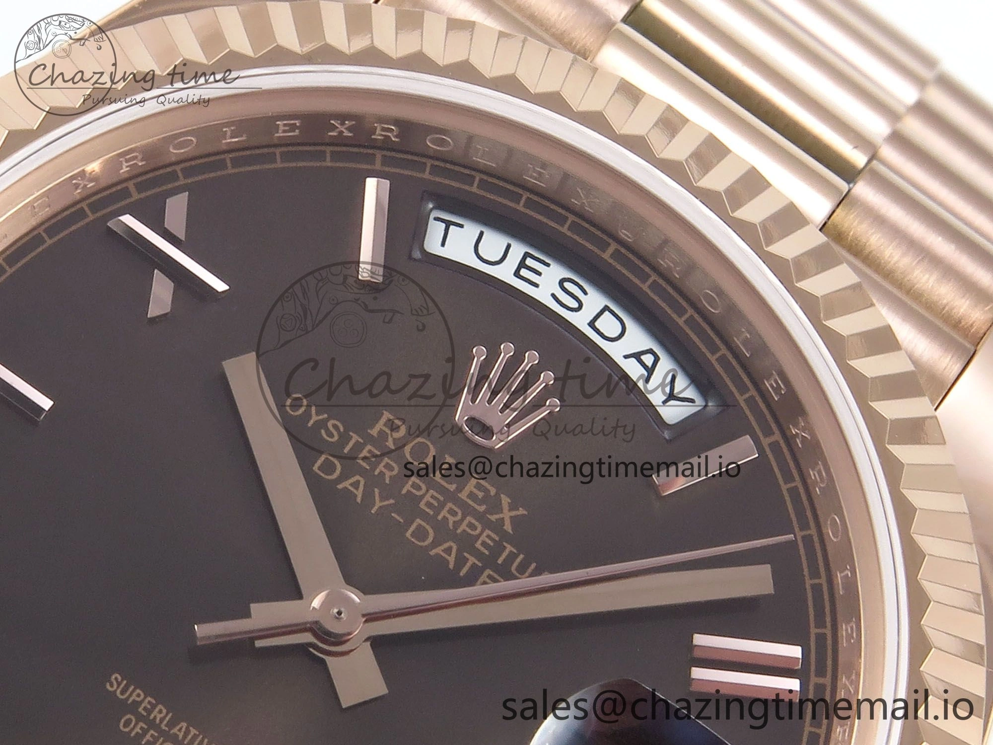 Day Date 128235 36mm RG KF 1:1 Best Edition Brown Roman Dial On President Bracelet A2836 (Gain Weight)