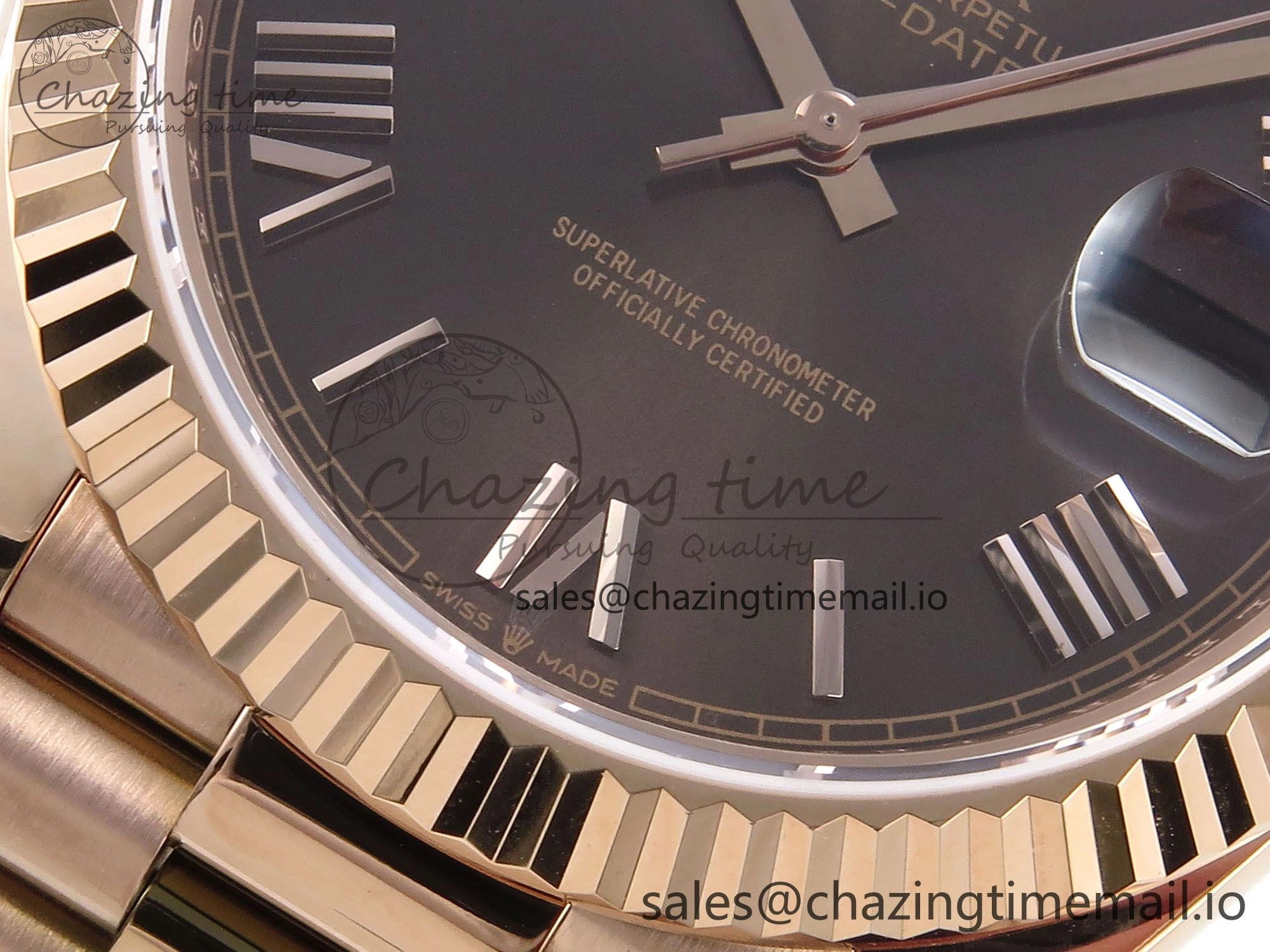 Day Date 128235 36mm RG KF 1:1 Best Edition Brown Roman Dial On President Bracelet A2836 (Gain Weight)