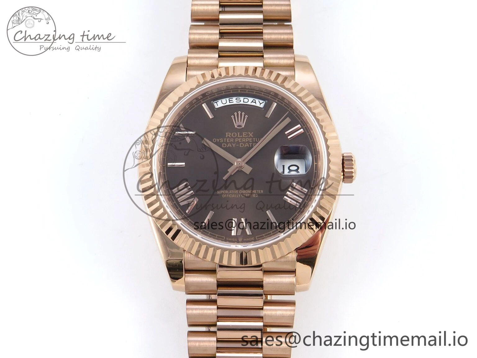 Day Date 128235 36mm RG KF 1:1 Best Edition Brown Roman Dial On President Bracelet A2836 (Gain Weight)