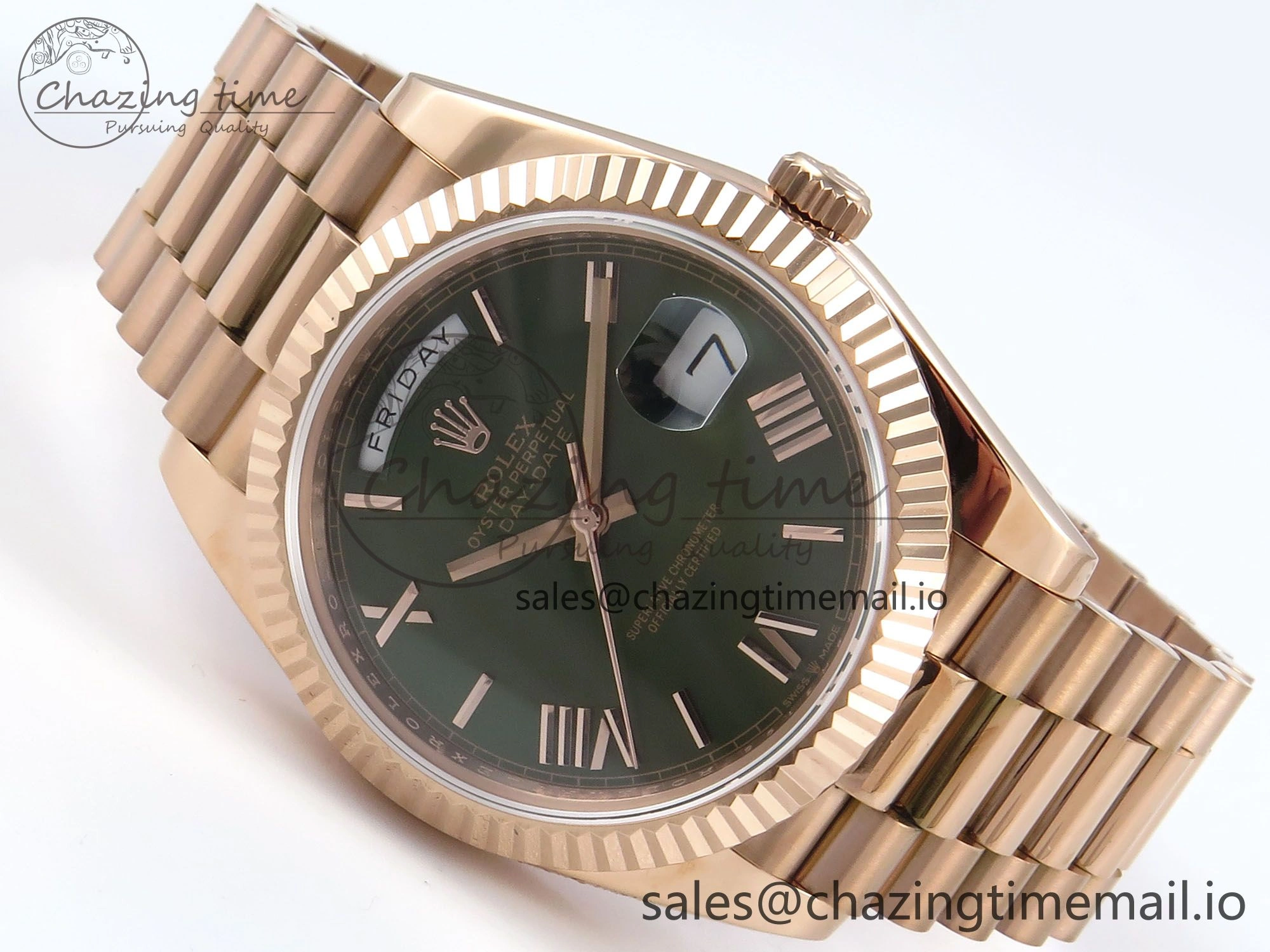 Day Date 128235 36mm RG KF 1:1 Best Edition Green Roman Dial On President Bracelet A2836 (Gain Weight)