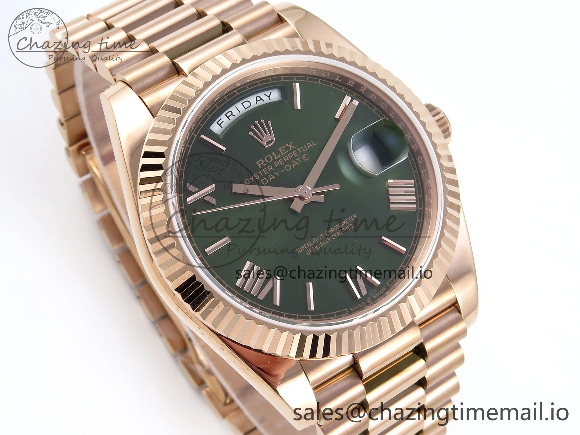 Day Date 128235 36mm RG KF 1:1 Best Edition Green Roman Dial On President Bracelet A2836 (Gain Weight)