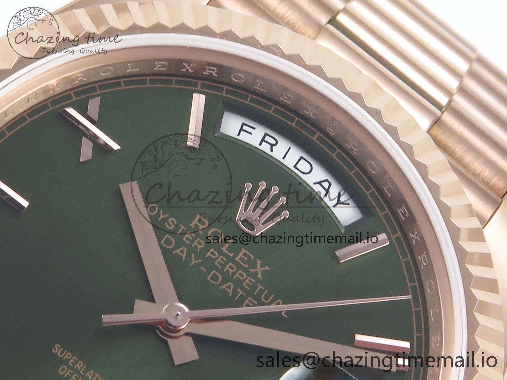 Day Date 128235 36mm RG KF 1:1 Best Edition Green Roman Dial On President Bracelet A2836 (Gain Weight)