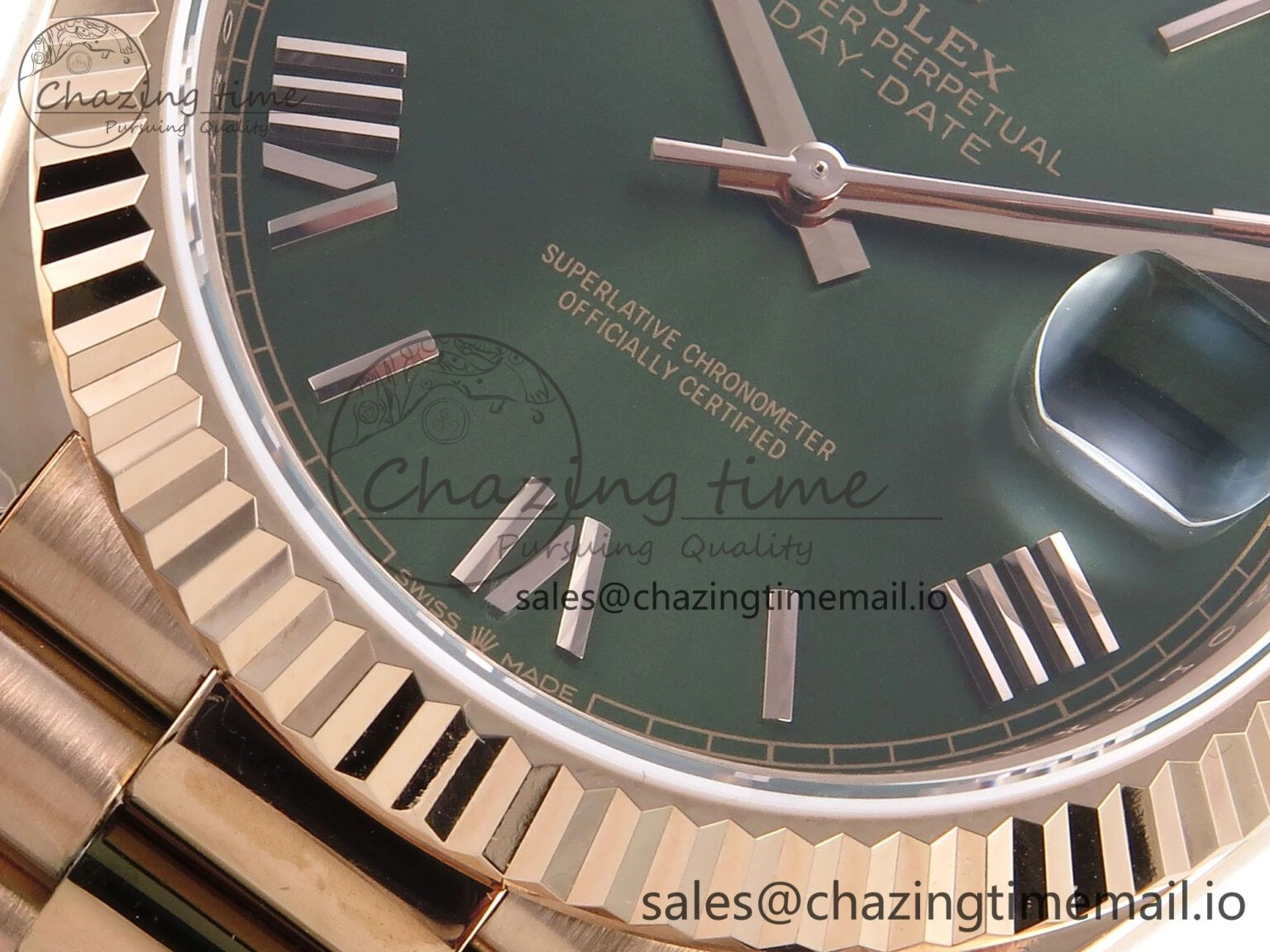 Day Date 128235 36mm RG KF 1:1 Best Edition Green Roman Dial On President Bracelet A2836 (Gain Weight)