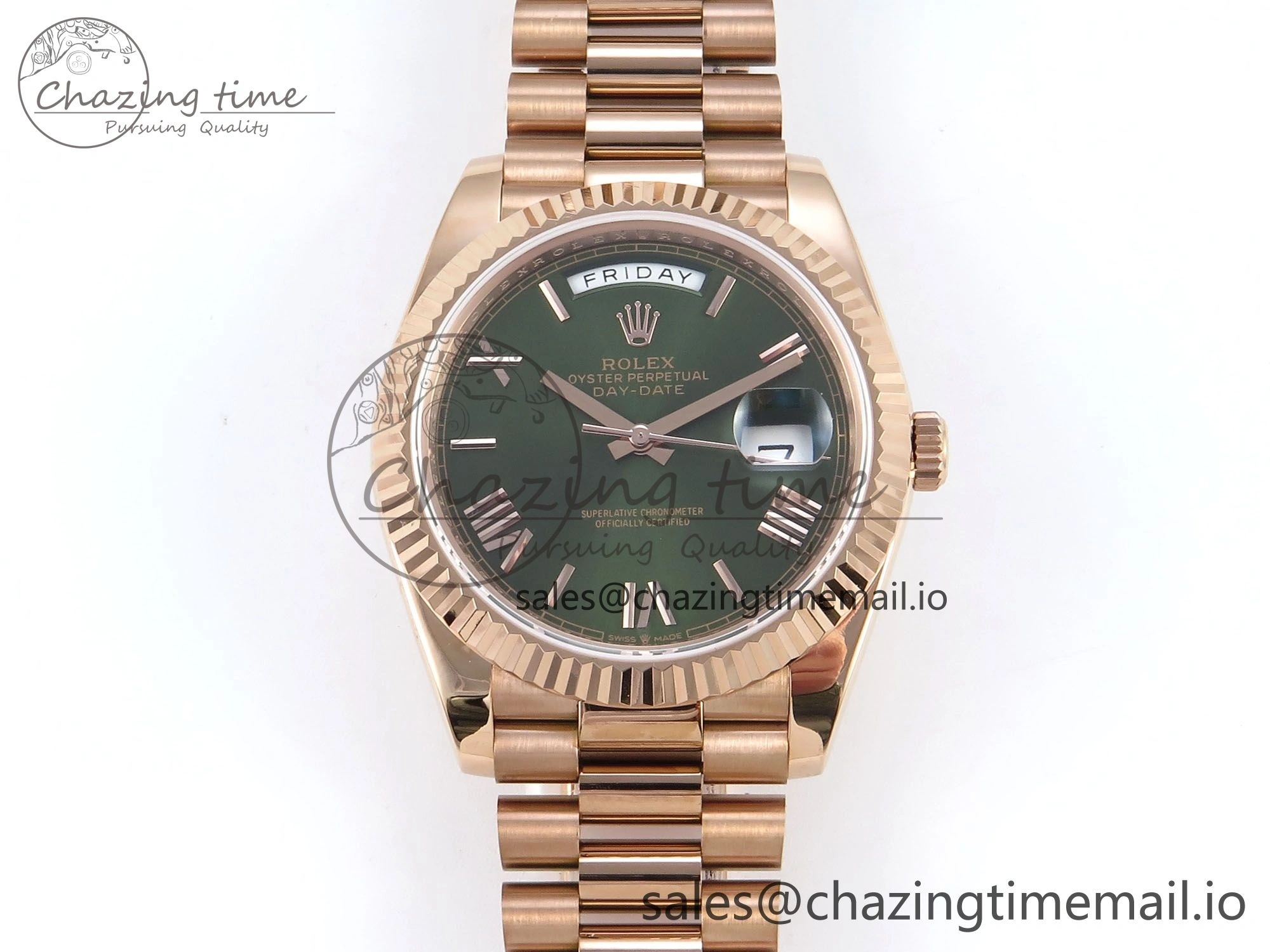 Day Date 128235 36mm RG KF 1:1 Best Edition Green Roman Dial On President Bracelet A2836 (Gain Weight)