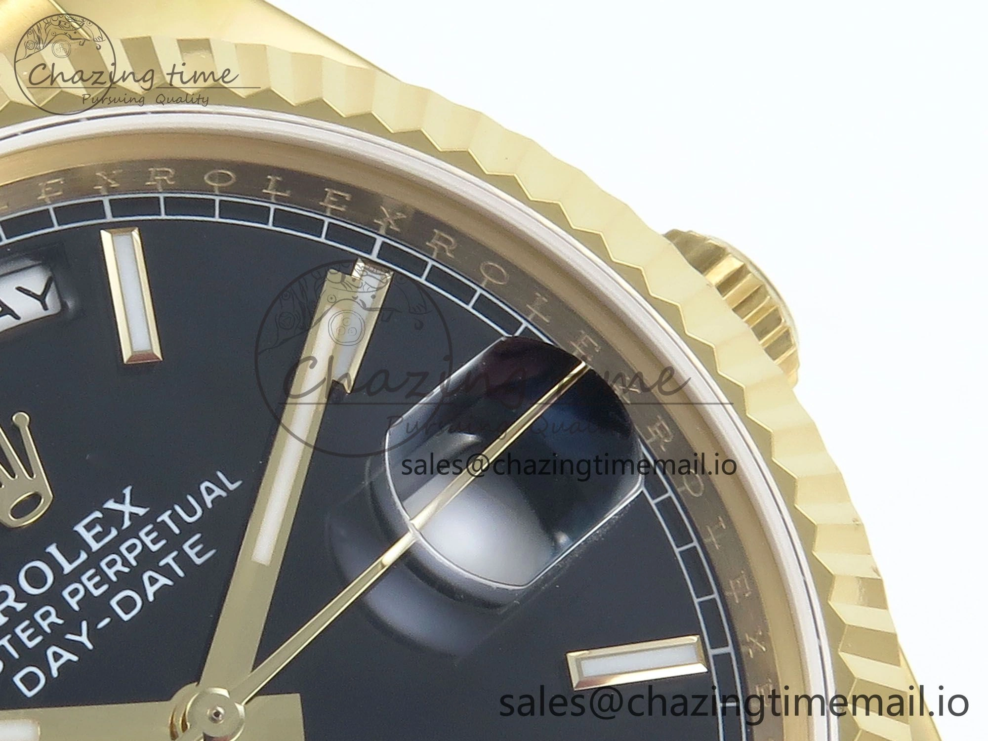 Day Date 128238 36mm YG KF 1:1 Best Edition Black Dial Stick Marker On President Bracelet A2836 (Gain Weight)