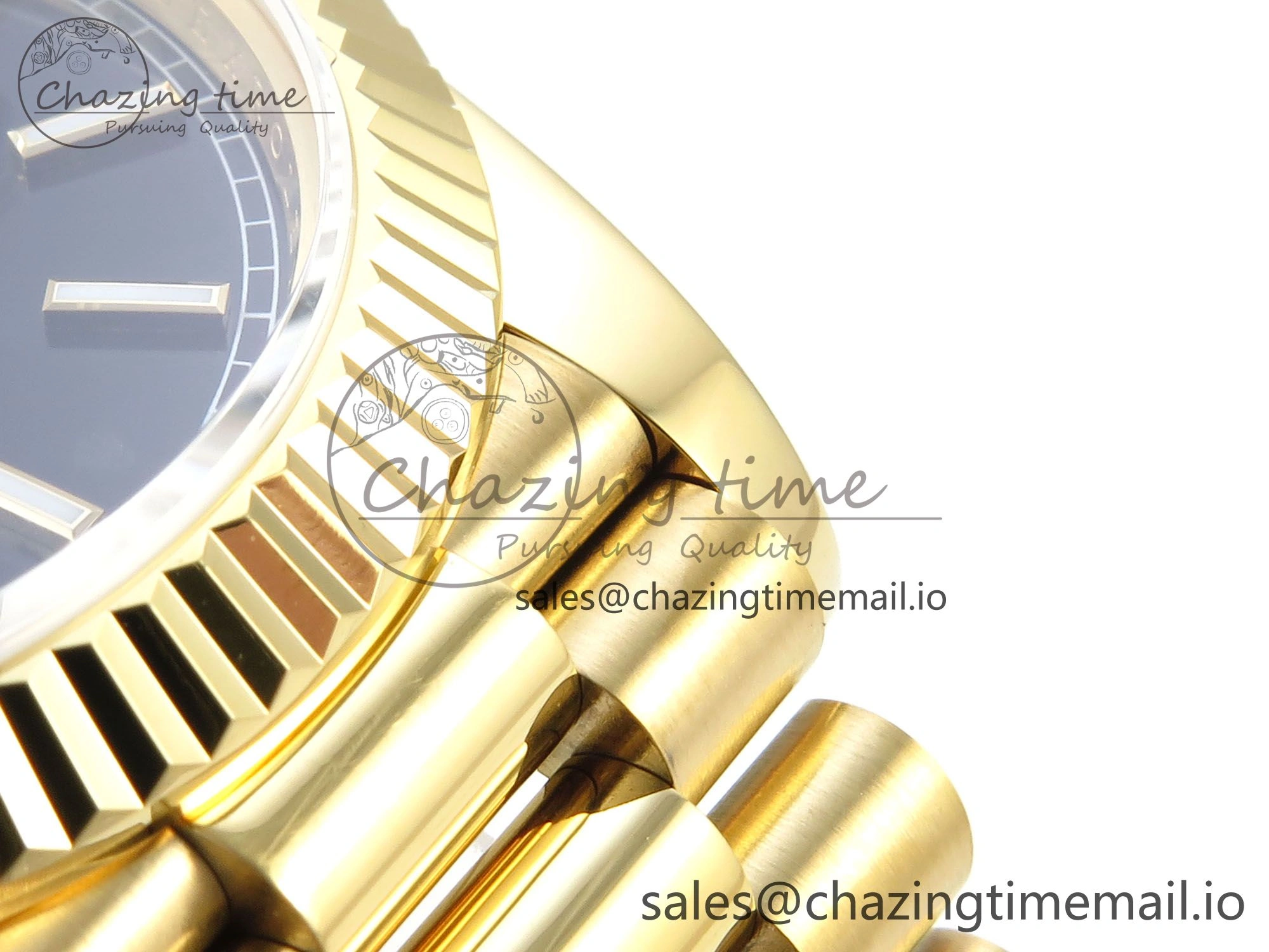 Day Date 128238 36mm YG KF 1:1 Best Edition Black Dial Stick Marker On President Bracelet A2836 (Gain Weight)