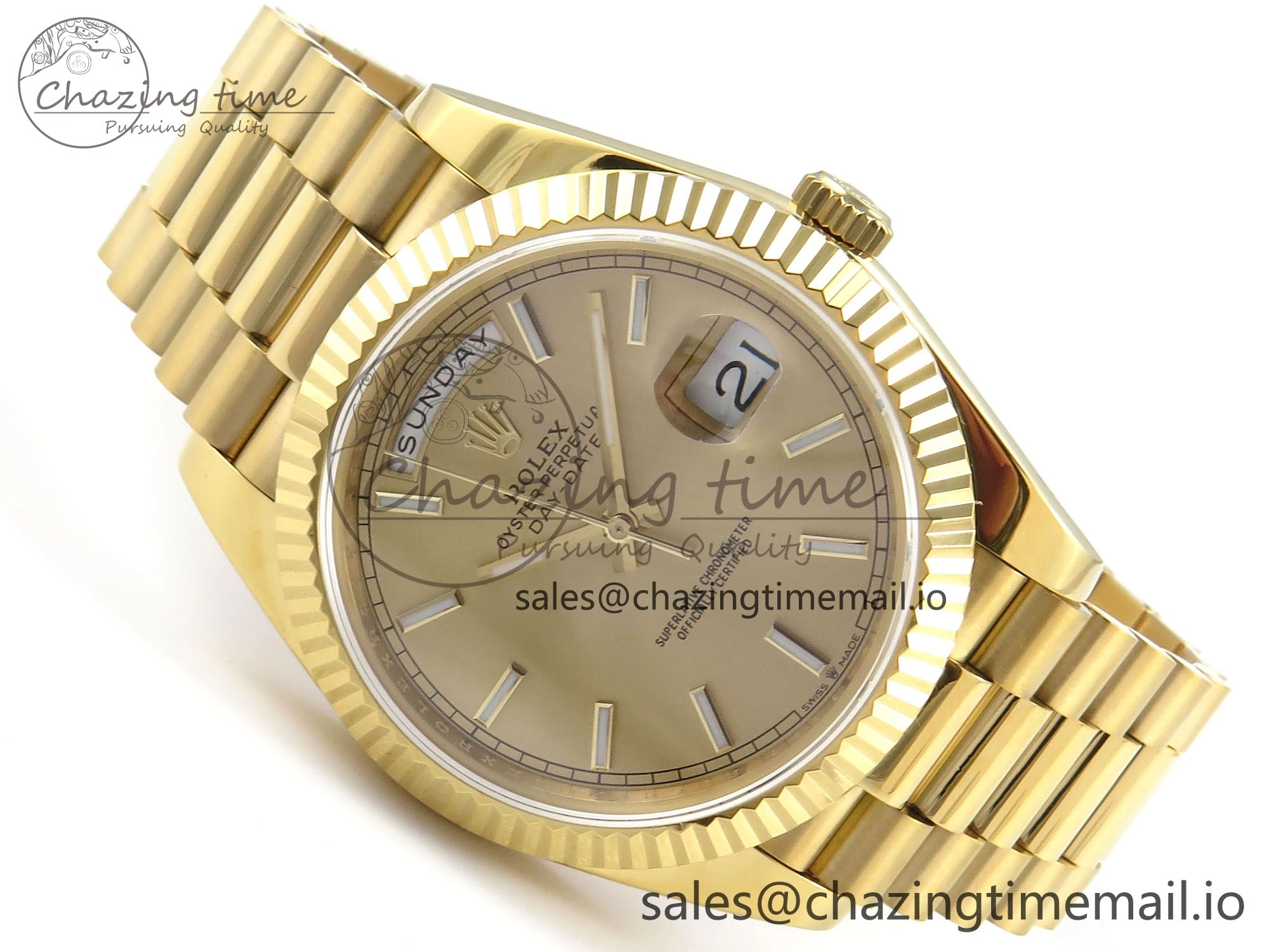 Day Date 128238 36mm YG KF 1:1 Best Edition Gold Dial Stick Marker On President Bracelet A2836 (Gain Weight)