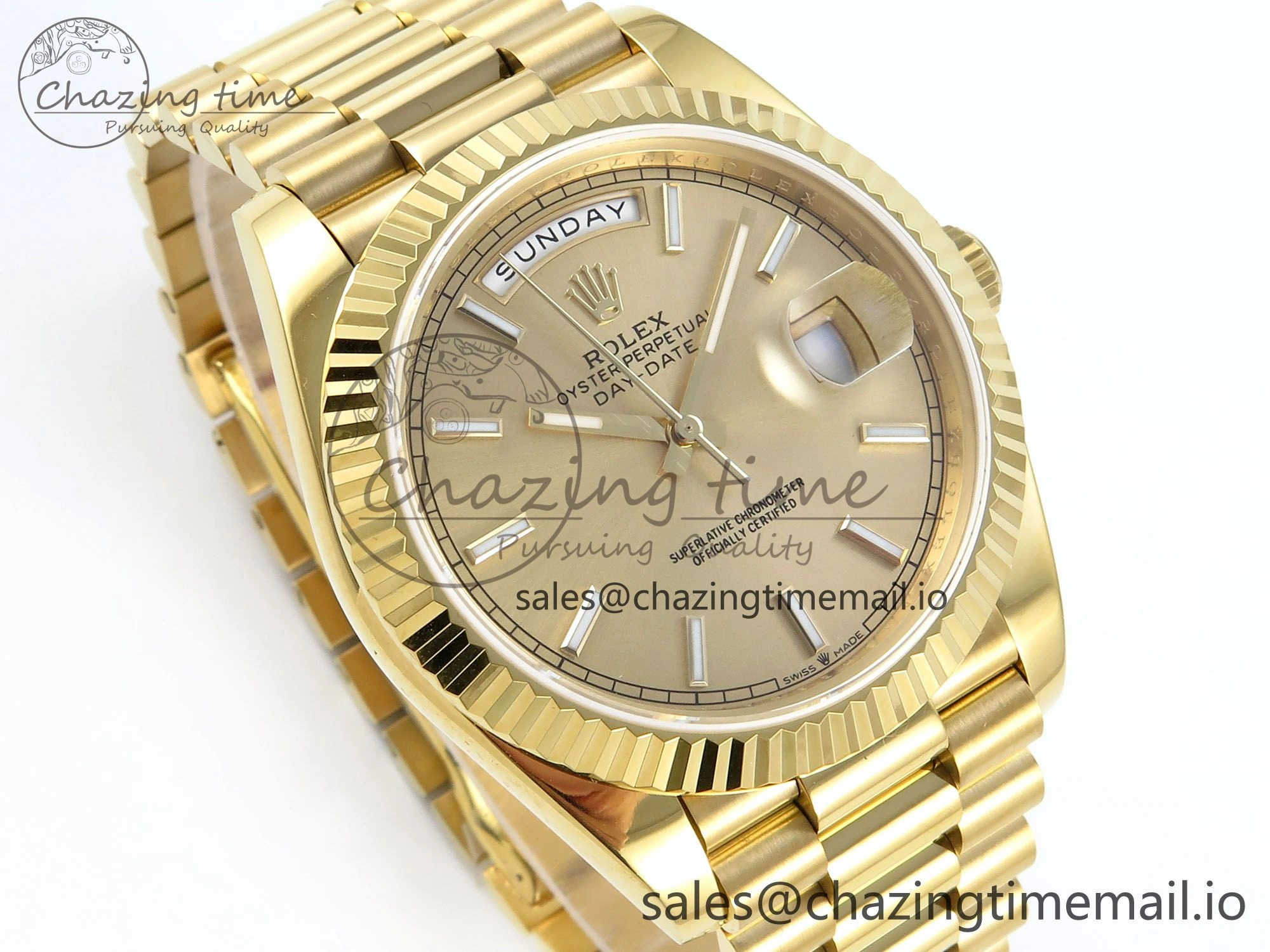 Day Date 128238 36mm YG KF 1:1 Best Edition Gold Dial Stick Marker On President Bracelet A2836 (Gain Weight)