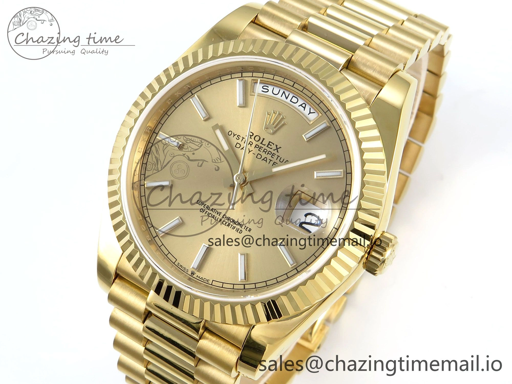 Day Date 128238 36mm YG KF 1:1 Best Edition Gold Dial Stick Marker On President Bracelet A2836 (Gain Weight)