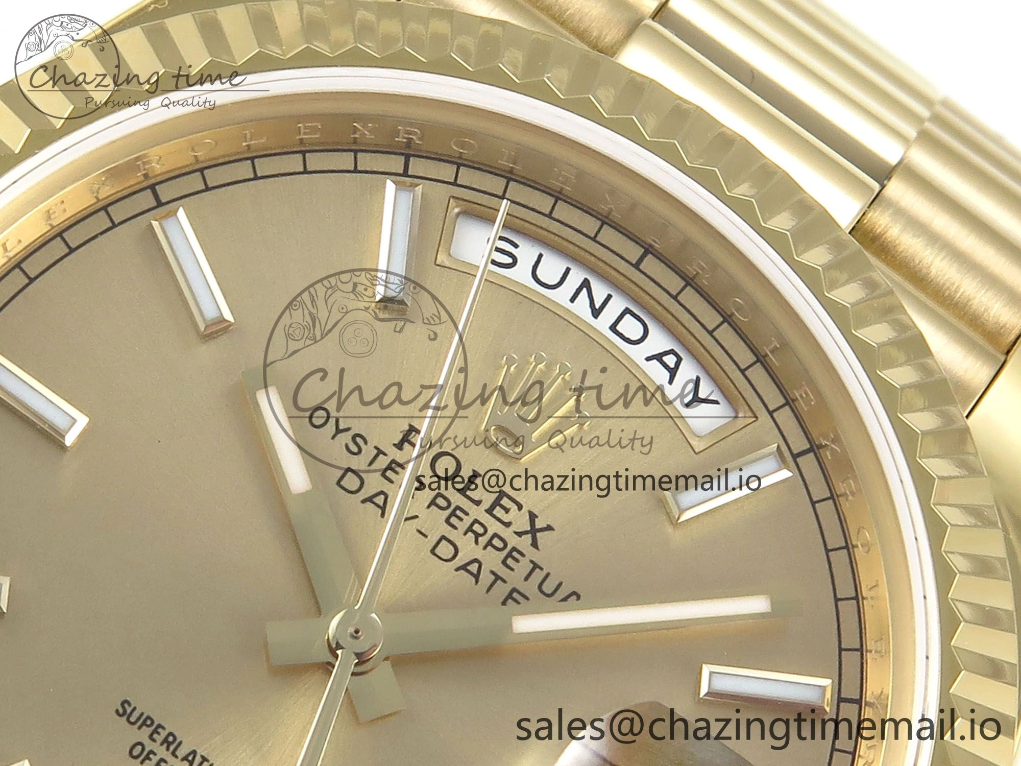 Day Date 128238 36mm YG KF 1:1 Best Edition Gold Dial Stick Marker On President Bracelet A2836 (Gain Weight)