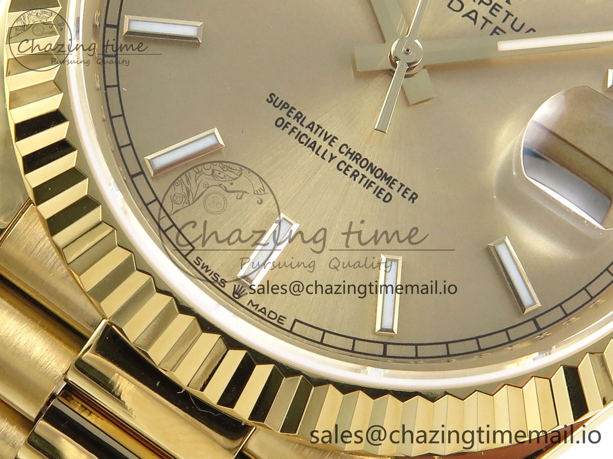 Day Date 128238 36mm YG KF 1:1 Best Edition Gold Dial Stick Marker On President Bracelet A2836 (Gain Weight)