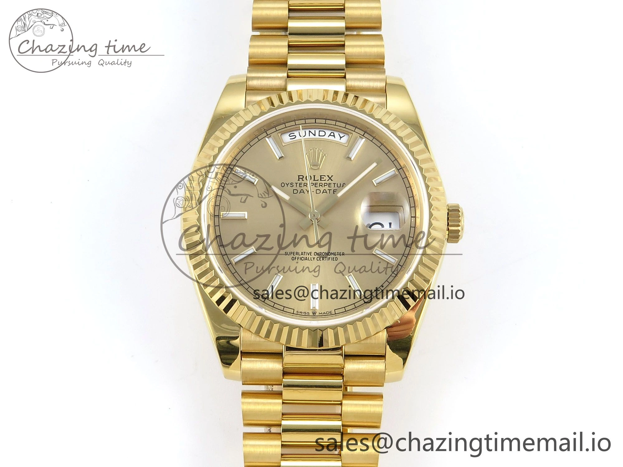 Day Date 128238 36mm YG KF 1:1 Best Edition Gold Dial Stick Marker On President Bracelet A2836 (Gain Weight)