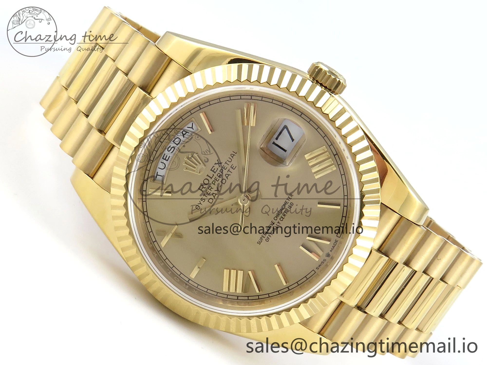 Day Date 128238 36mm YG KF 1:1 Best Edition Gold Roman Dial On President Bracelet A2836 (Gain Weight)