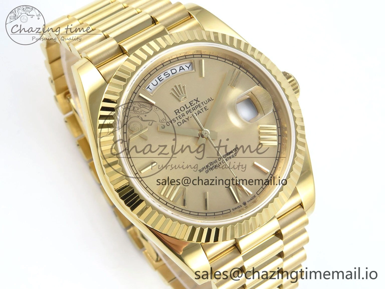 Day Date 128238 36mm YG KF 1:1 Best Edition Gold Roman Dial On President Bracelet A2836 (Gain Weight)