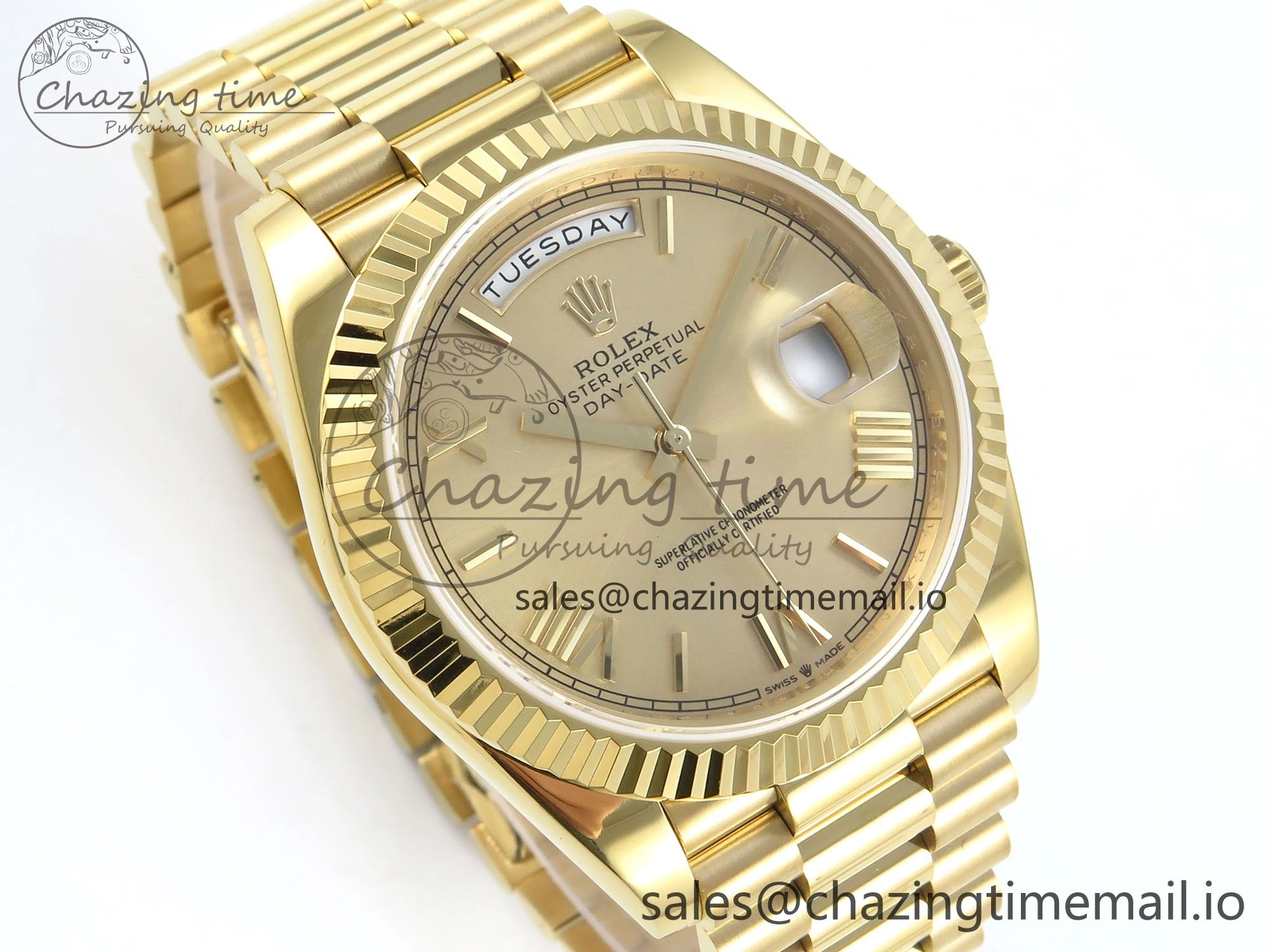 Day Date 128238 36mm YG KF 1:1 Best Edition Gold Roman Dial On President Bracelet A2836 (Gain Weight)