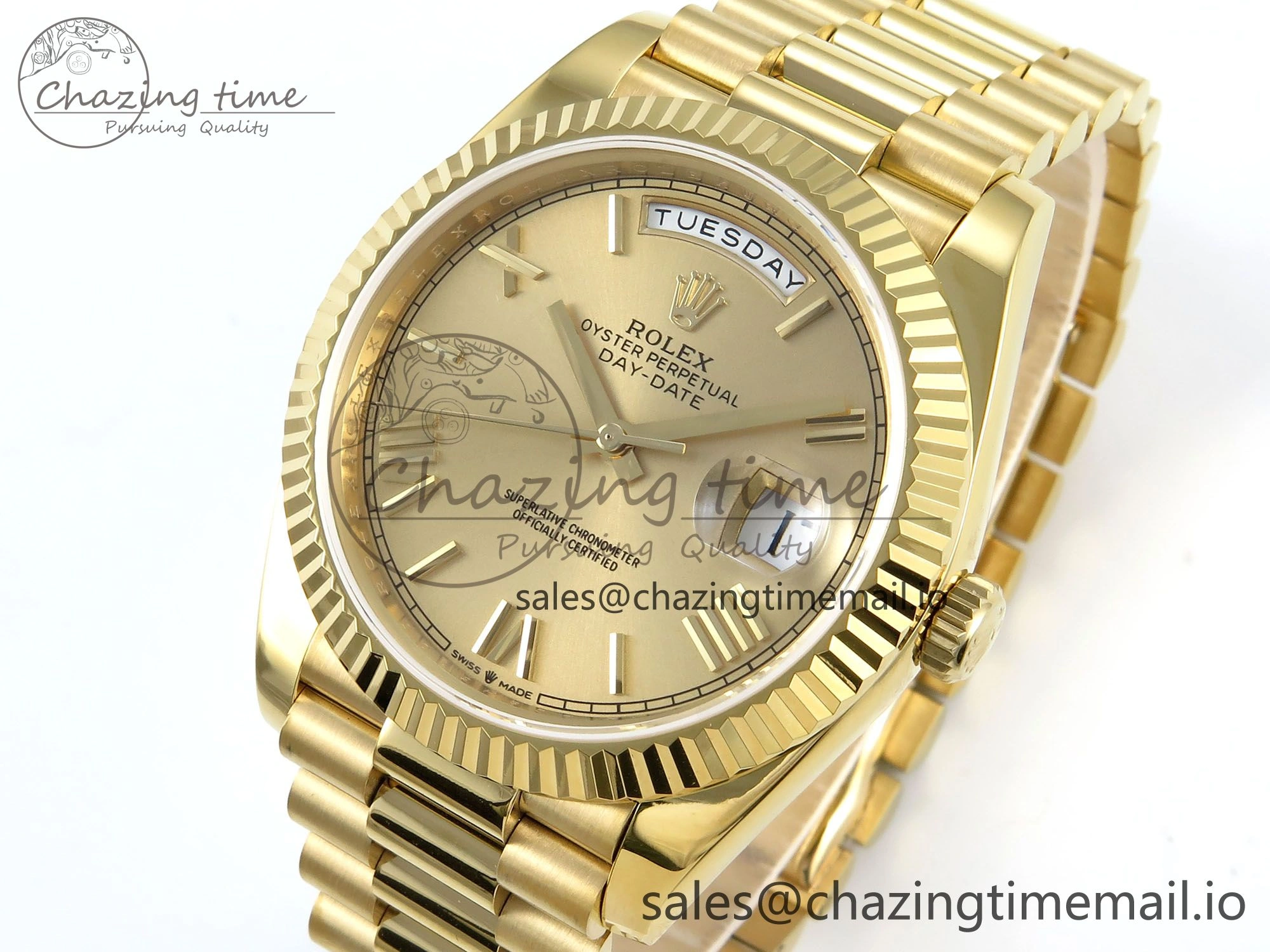 Day Date 128238 36mm YG KF 1:1 Best Edition Gold Roman Dial On President Bracelet A2836 (Gain Weight)