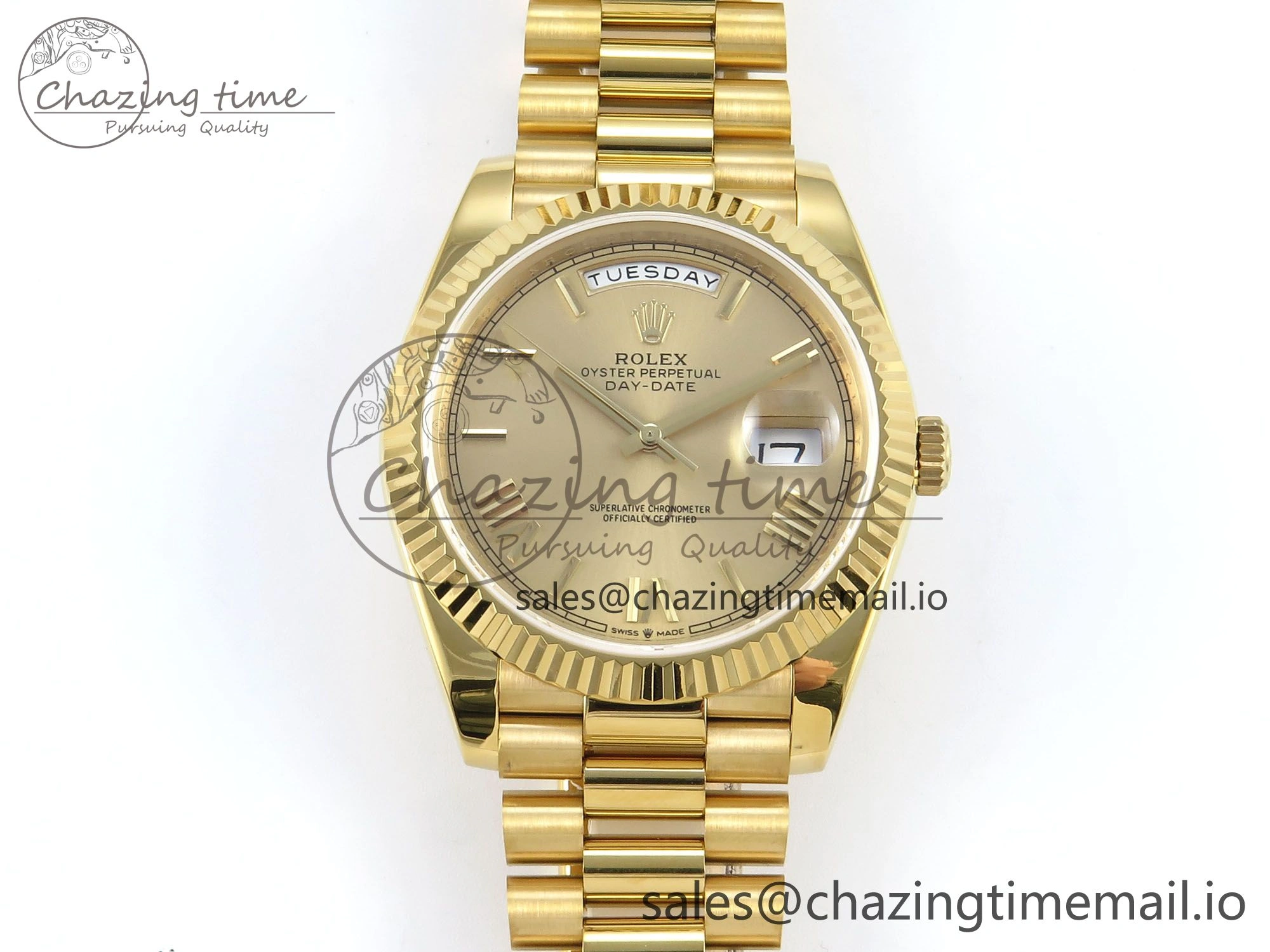 Day Date 128238 36mm YG KF 1:1 Best Edition Gold Roman Dial On President Bracelet A2836 (Gain Weight)
