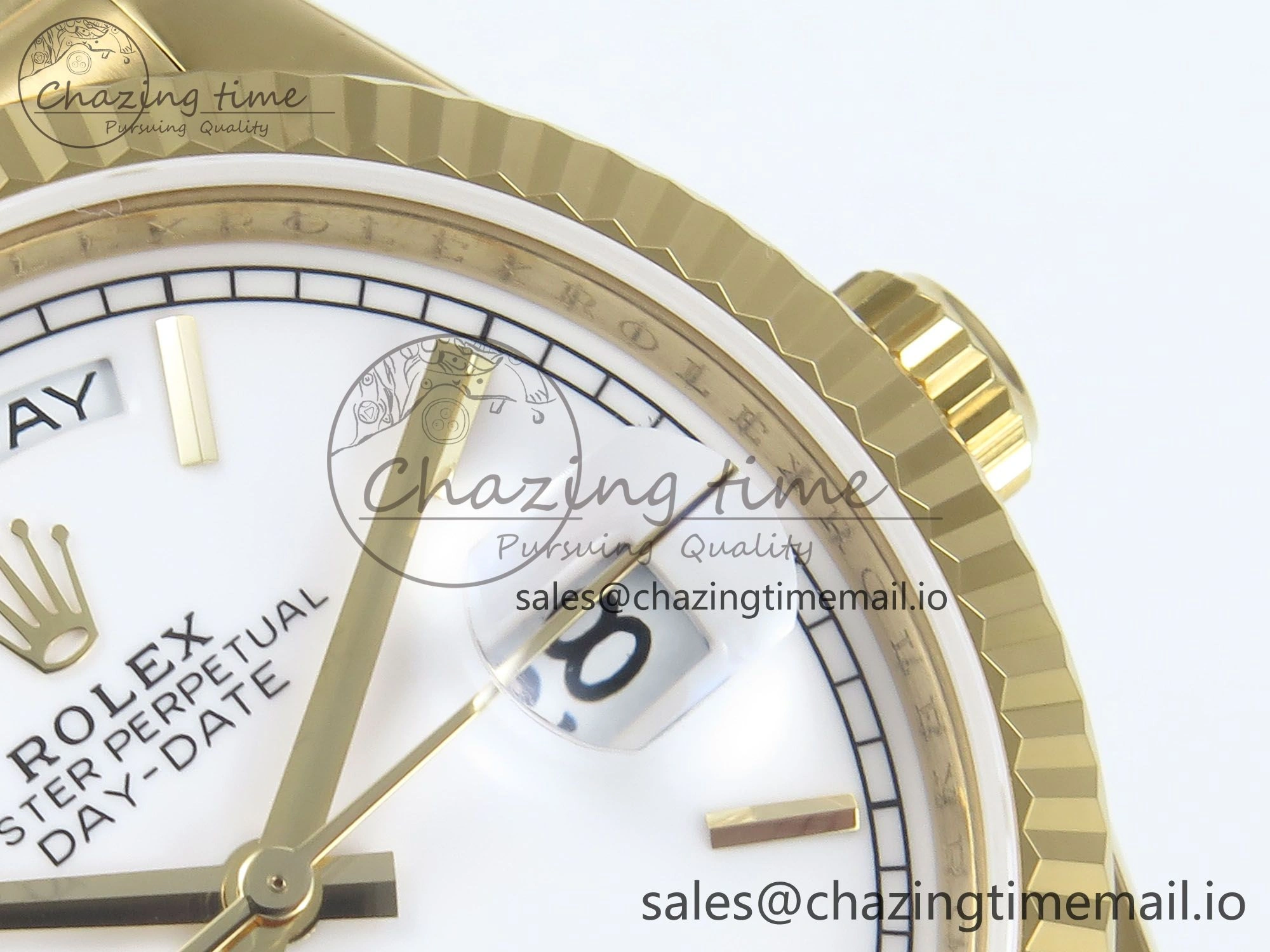 Day Date 128238 36mm YG KF 1:1 Best Edition White Dial Stick Marker On President Bracelet A2836 (Gain Weight)