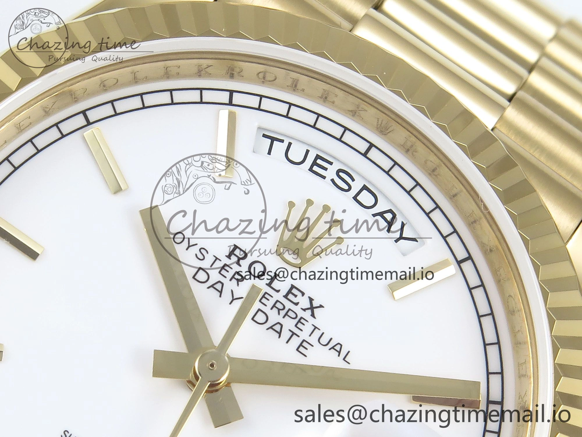 Day Date 128238 36mm YG KF 1:1 Best Edition White Dial Stick Marker On President Bracelet A2836 (Gain Weight)