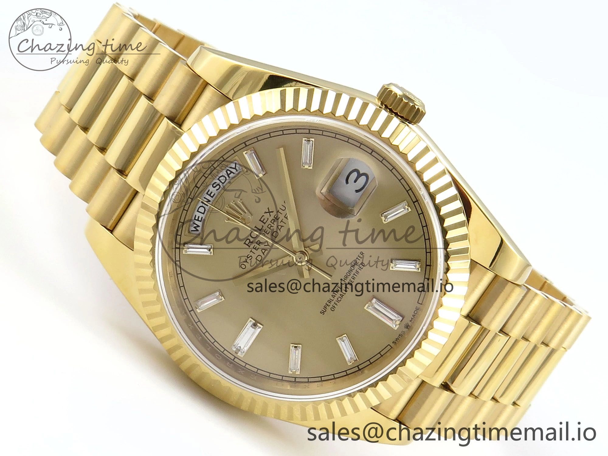Day Date 128238 36mm YG KF 1:1 Best Edition YG Crystal Dial On President Bracelet A2836 (Gain Weight)