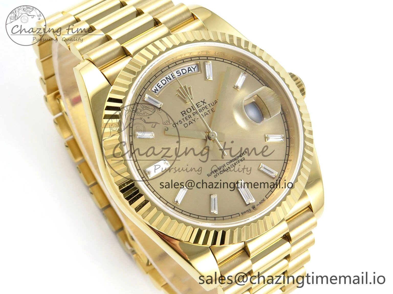Day Date 128238 36mm YG KF 1:1 Best Edition YG Crystal Dial On President Bracelet A2836 (Gain Weight)