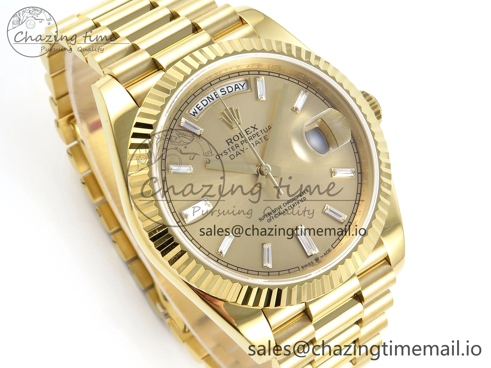 Day Date 128238 36mm YG KF 1:1 Best Edition YG Crystal Dial On President Bracelet A2836 (Gain Weight)