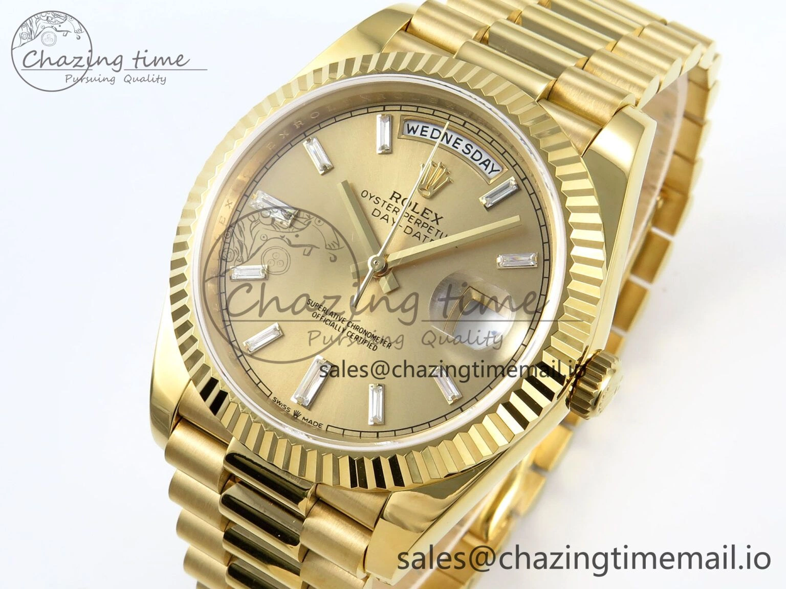 Day Date 128238 36mm YG KF 1:1 Best Edition YG Crystal Dial On President Bracelet A2836 (Gain Weight)