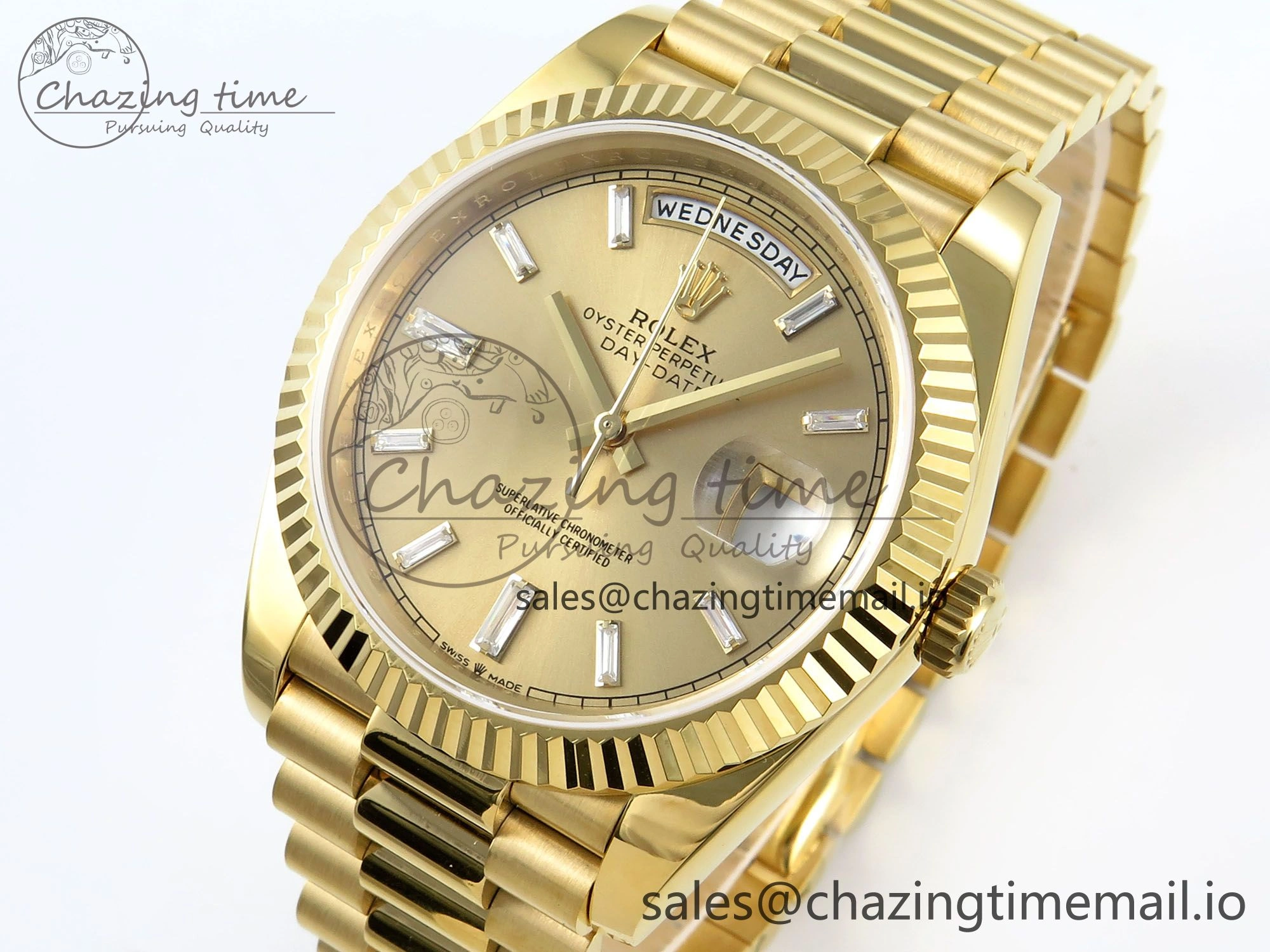 Day Date 128238 36mm YG KF 1:1 Best Edition YG Crystal Dial On President Bracelet A2836 (Gain Weight)