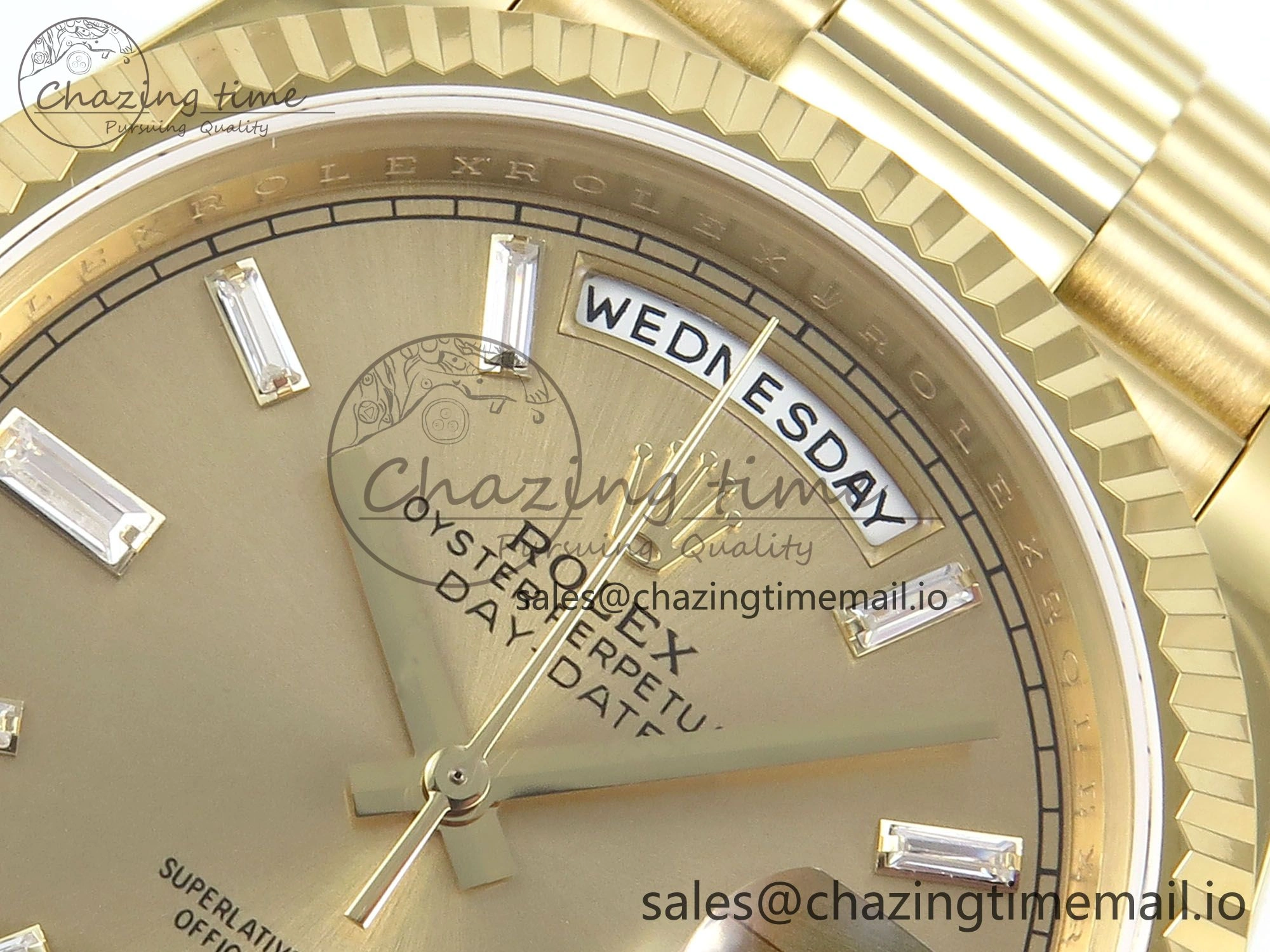 Day Date 128238 36mm YG KF 1:1 Best Edition YG Crystal Dial On President Bracelet A2836 (Gain Weight)
