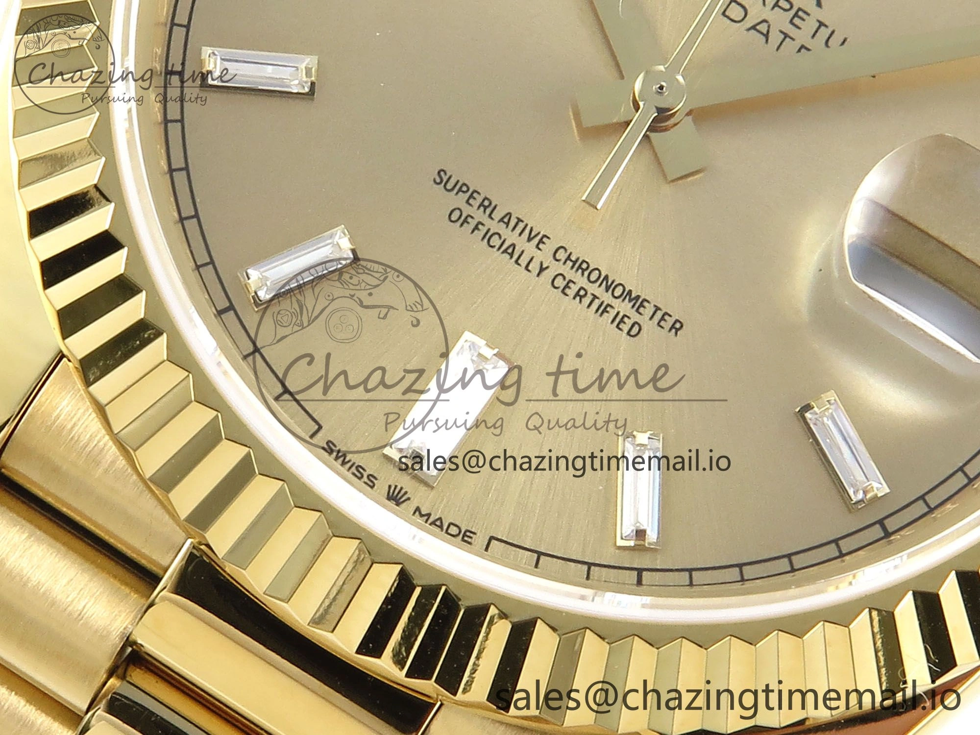 Day Date 128238 36mm YG KF 1:1 Best Edition YG Crystal Dial On President Bracelet A2836 (Gain Weight)